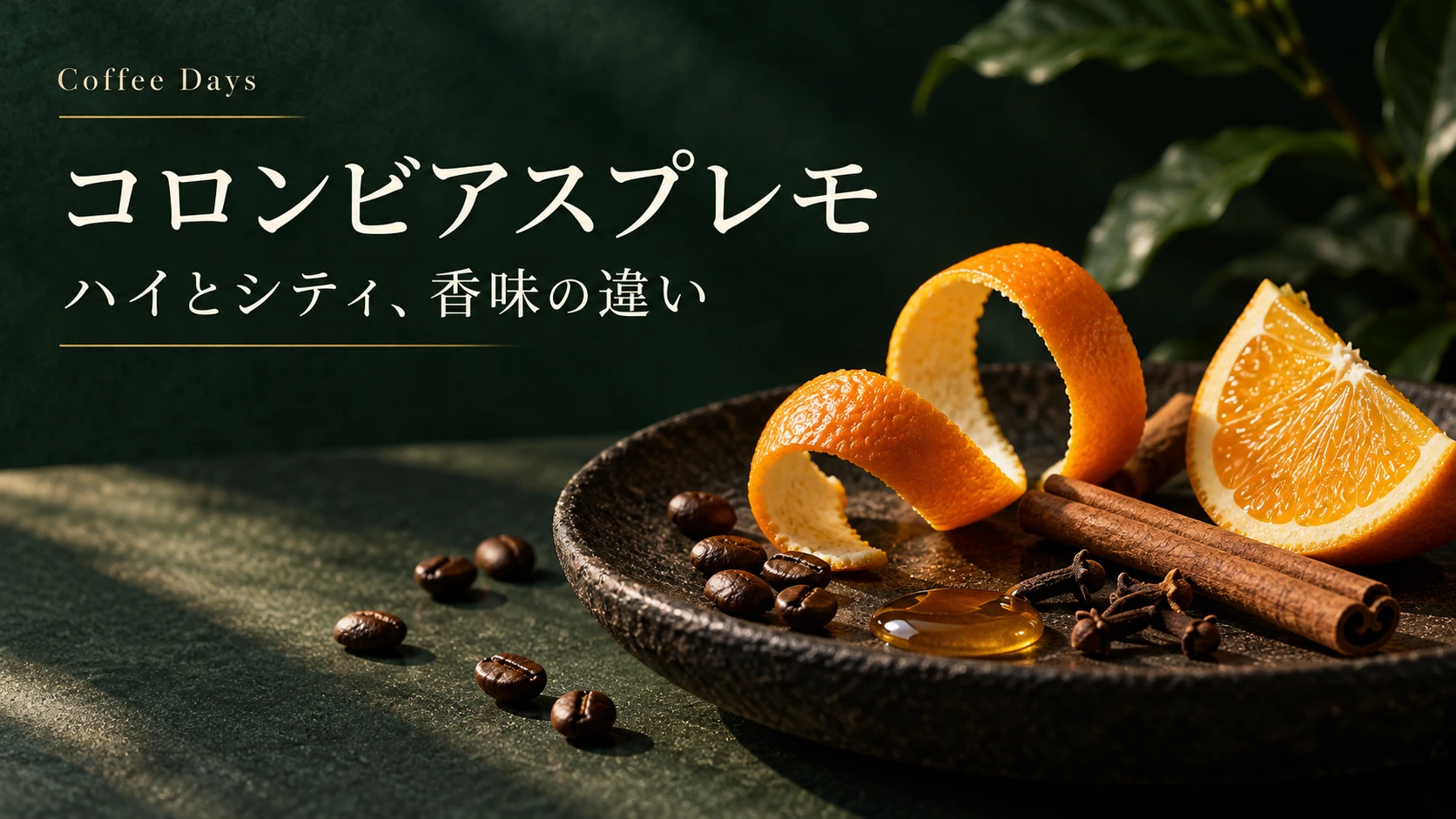 コロンビアスプレモで感じたオレンジやスパイス、はちみつの香味を表すイメージ
